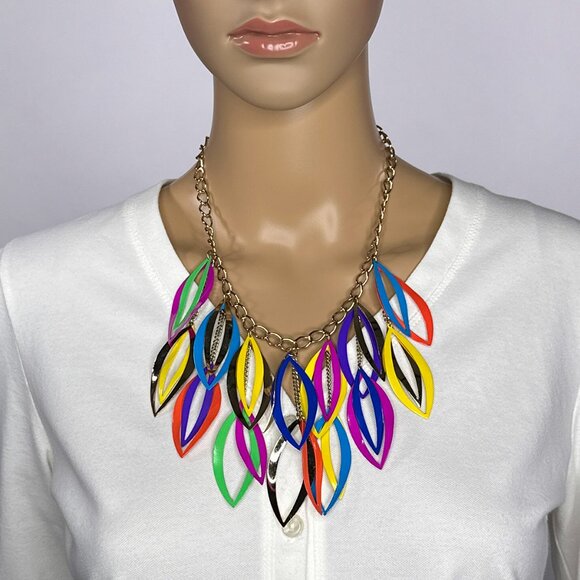 Colorful Shapes On A Faux Gold Adjustable Chain‎ With A Lobster Claw Clasp - Picture 1 of 10